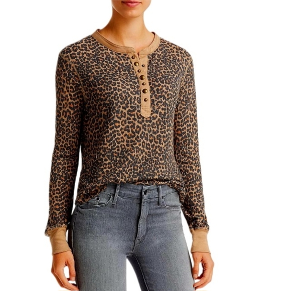 BeachLunchLounge Cheetah/Leopard Print Long Sleeve Henley T Shirt Size Medium - Picture 4 of 4